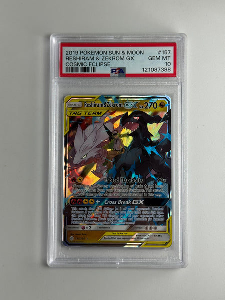 Reshiram & Zekrom GX 157 Cosmic Eclipse PSA 10