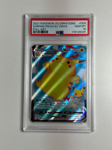 Surfing Pikachu VMAX 009 Celebrations PSA 10