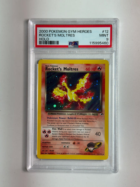 Rocket’s Moltres 12 Gym Heroes PSA 9