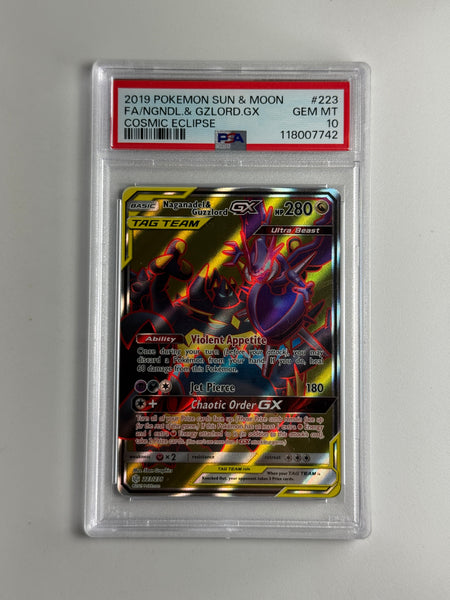 Naganadel & Guzzlord GX 223 Cosmic Eclipse PSA 10