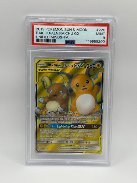 Raichu & Alolan Raichu GX 220 Unified Minds PSA 9