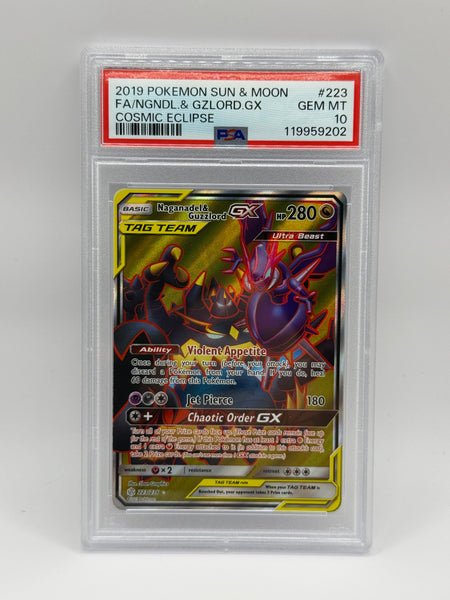 Naganadel & Guzzlord GX 223 Cosmic Eclipse PSA 10