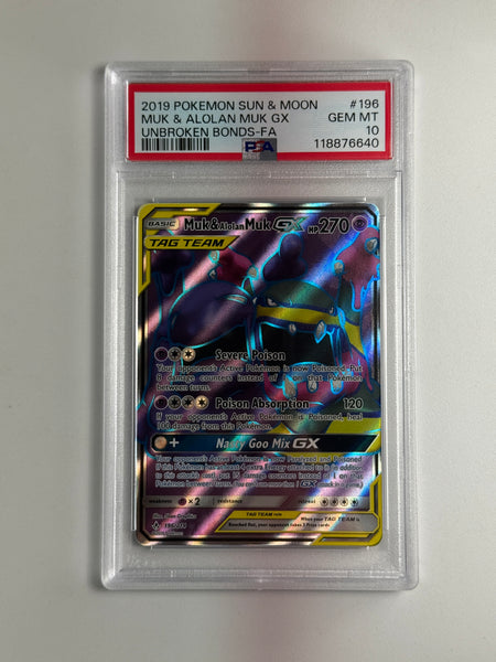 Muk & Alolan Muk GX 196 Unbroken Bonds PSA 10