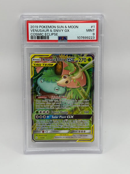 Venusaur & Snivy GX 1 Cosmic Eclipse PSA 9