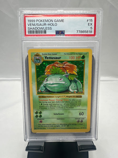 1999 Pokémon Base Set Venusaur Holo Shadowless PSA 5