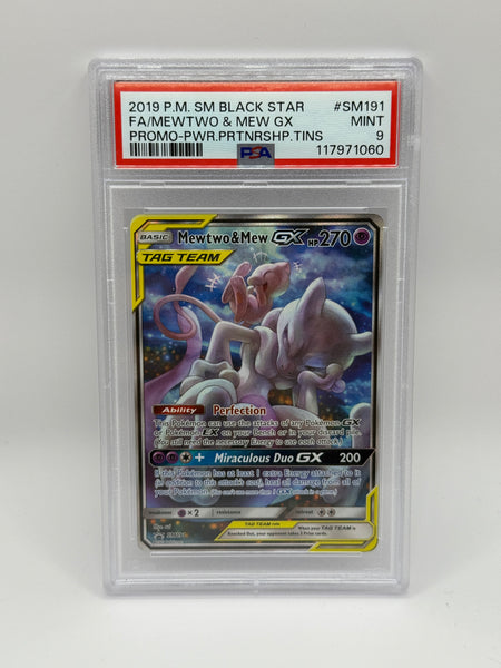 Mewtwo & Mew GX SM191 Partnership Tins PSA 9