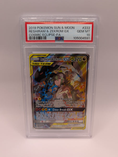 Reshiram & Zekrom GX 222 Cosmic Eclipse PSA 10